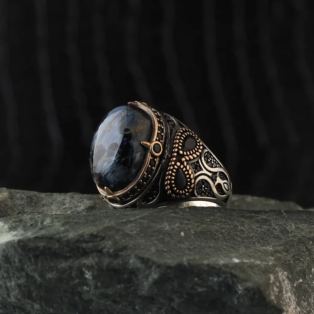 Free Shipping MEN'S 925 Sterling Silver Ring, With Pietersite Stone, Real Natural Stone, Gift Jewelry For Men Made in Turkey Moda 2022 Trend Accessory Gift for Lover