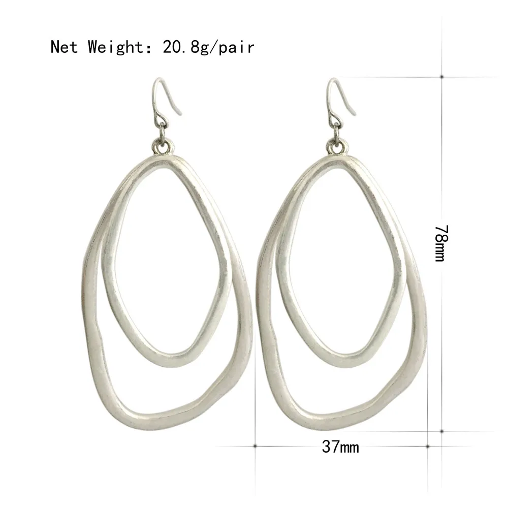 New Arrival Simple Design Big Drop Earring Silver Color Double Irregural Shape Dangle Earrings for Vintage Women Fashion