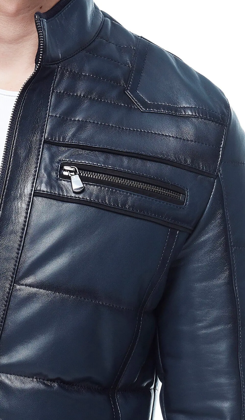 Andino giacca in pelle con pittura blu Navy originale pelle di agnello autunno inverno 2022 Biker Slim Large Size muslimah