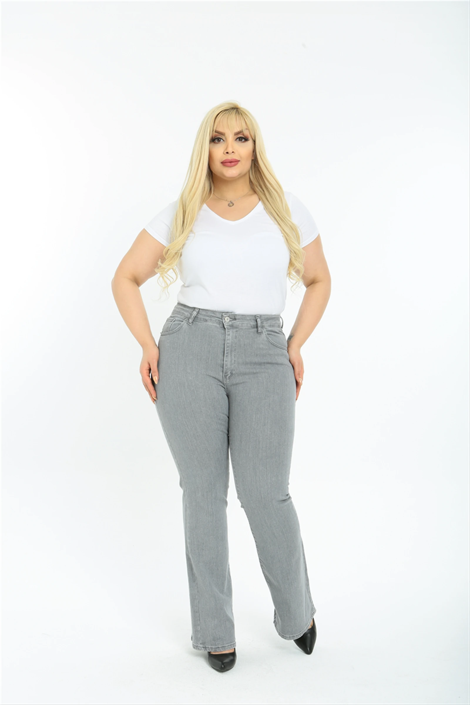 

Diaves Women Plus Size Denim Pants High Waist Spanish Trotters Jeans up to 6XL