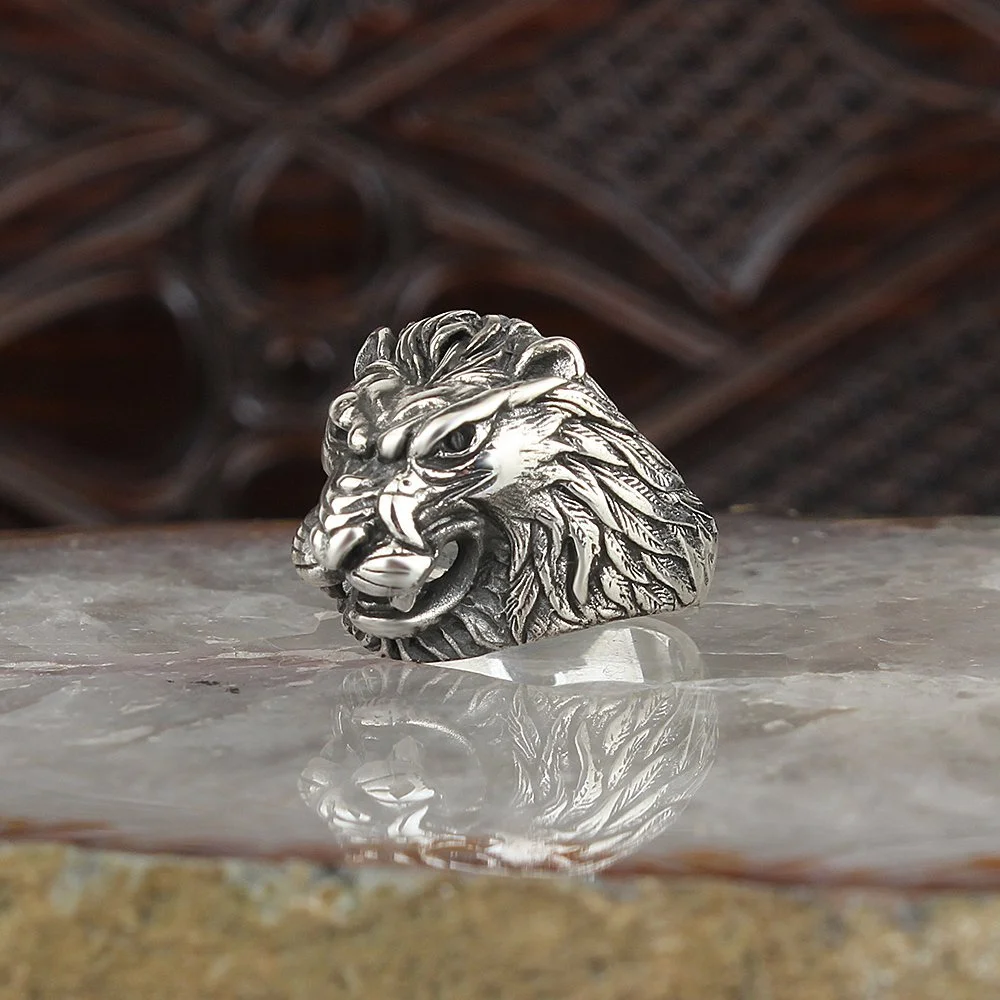 

925K Real Sterling Silver Ring Roaring Lion Symbol Jewelry For Man Handmade Product Gift for Him Freeshipping & Dropshipping