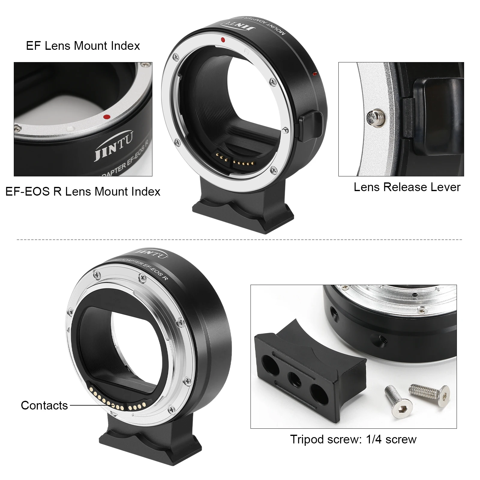 Jintu EF-EOS R Electronic Auto Focus Mount Adapter w/ IS Function Aperture Control for Canon EF/EF-S camera EOS R R6 RP R5