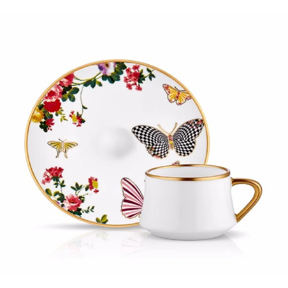 Thổ Nhĩ Kỳ Cà Phê Bộ, Cà Phê Ả Rập, Tiếng Hy Lạp Cà Phê Bộ 6 Con Bướm Mạ Vàng Họa Tiết Ly Cà Phê, 6 Cà Phê Đĩa