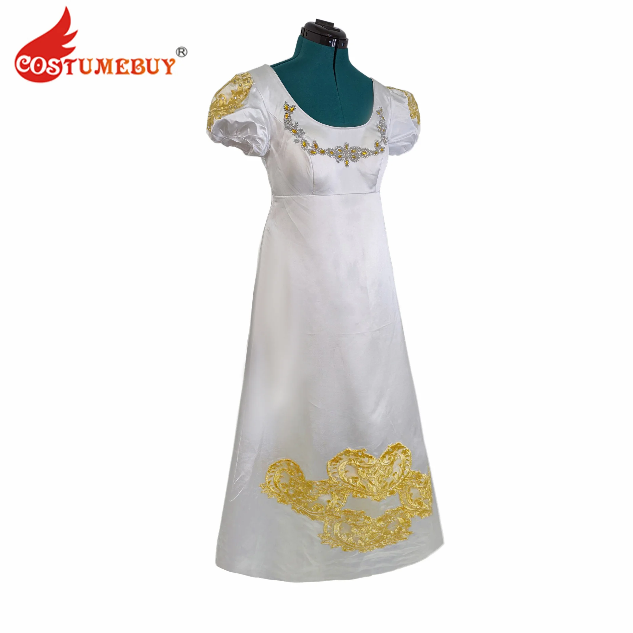 Daphne Cosplay Costume Regency Dress White High Waistline Dress Ball Gown Wedding Dress for Adult Women