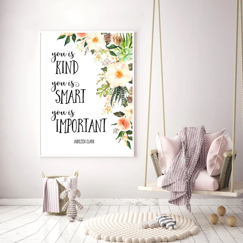 Nursery Inspirational Quote Art Prints Watercolor Floral Painting Motivational Wall Art Canvas Poster Kids Baby Room Wall Decor