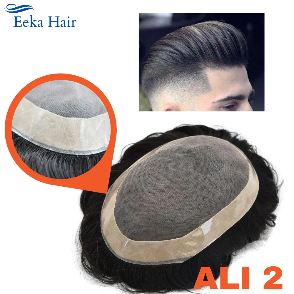 Eeka HAIR  Fine Mono Remy Hair System Mens Toupee Poly Skin Around  Hair Replacement wigs toupee for Men