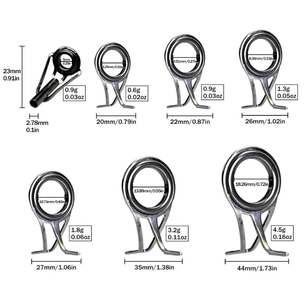 

7pcs Fishing Rod Guides Tip Tops Repair Set Stainless Steel Ceramic Ring Fishing Pole Guides Tip Top Replacement Set