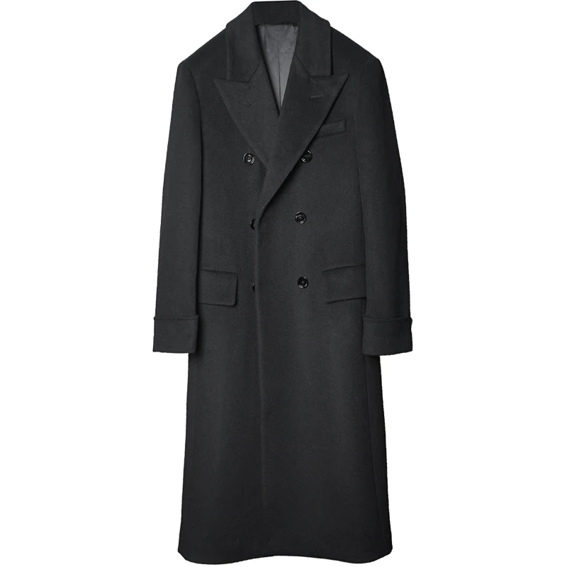 Men\'s Polo Coat Double Breasted Long Woolen Overcoat