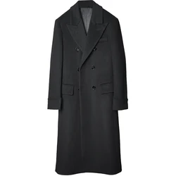 Men's Polo Coat Double Breasted Long Woolen Overcoat