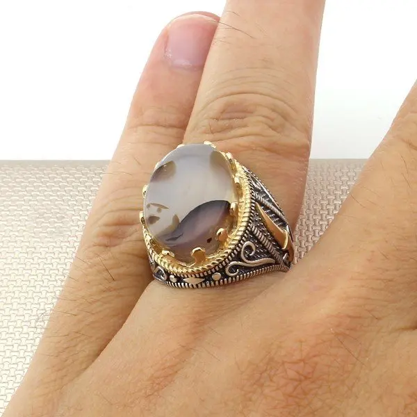 Dagger Silver Ring Yemen Agate Silver Ring Vintage Men Silver Ring Bronz Color Big Heavy Silver Ring Solid 925 Sterling Silver