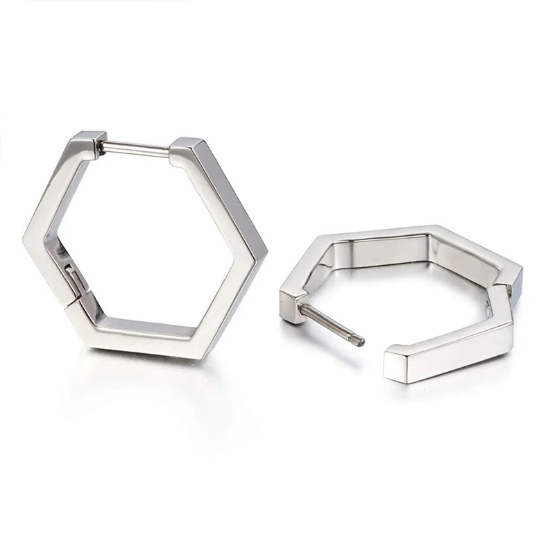 

Hoop Earrings Charms Pure Titanium Huggie Hexagon Earrings Hypoallergenic Jewelry Gifts for Women Girls Men Sensitive Ears