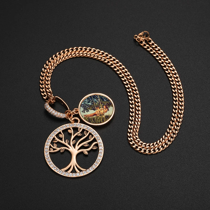 Tree of Life Custom Photo Pendant Necklace Women For Men Hip Hop Jewelry  Memory Medallions Pendant Engraved Name Gift