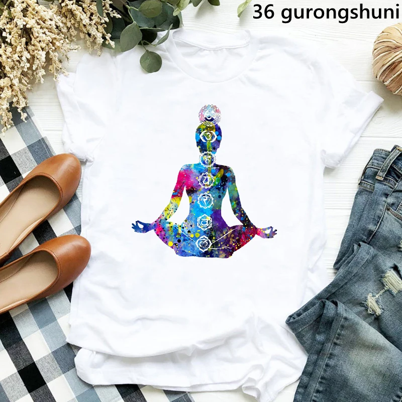 

Women'S Clothing Watercolor Buddha Chakra Meditation T-Shirt Femme Harajuku Shirt Zen Hobo Boho Paix Tshirt Femme Summer Tops