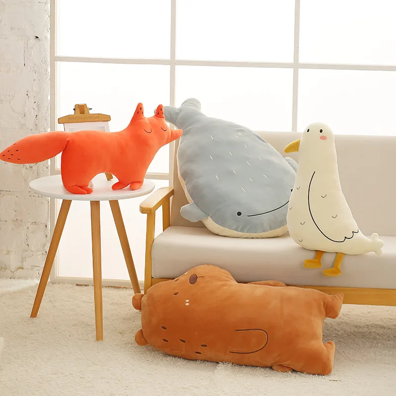 Kawaii Nordic Ins Bear/Fox/Whale/Seabird Stuffed Plush Toys Soft Forest Ocean Animal Plush Pillows Dolls Home Decor for Kid Gift