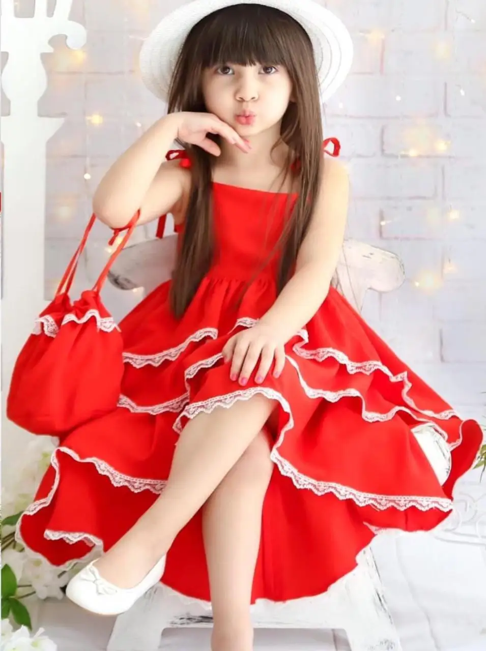 Female Child-Tailed Katkat Red Dress Female Child Dress French Buckle Female Child Dress wedding set birtday wedding