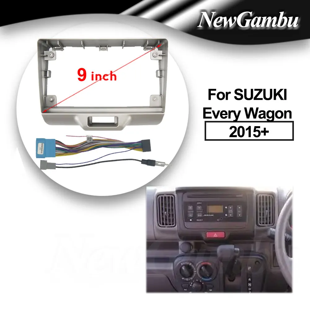 9 inch 2Din Car DVD Frame Audio Fitting Adaptor Dash Trim Kits Facia Panel For SUZUKI Every Wagon 2015 2016 2017 Frame Or Cable