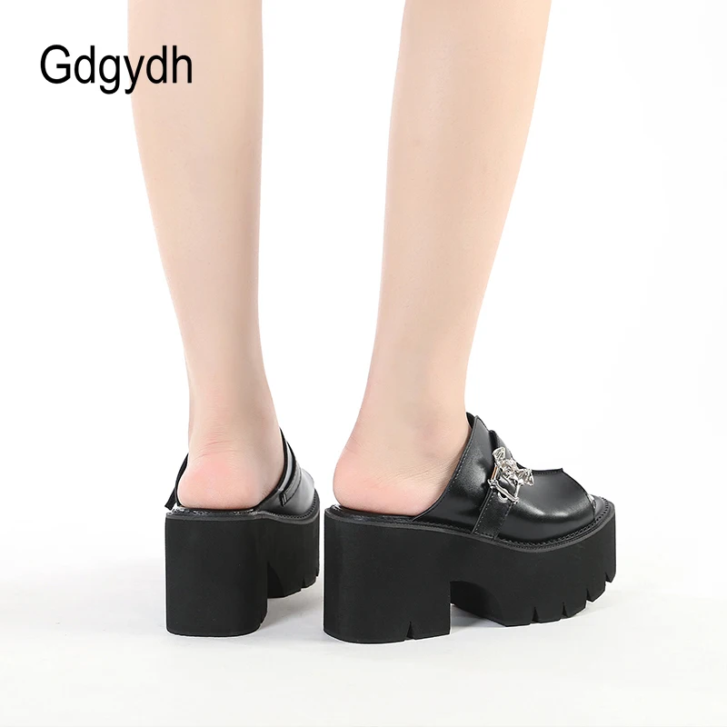 Gdgydh Goth Bat klamra Mule sandały dla kobiet obcas z wystającym palcem grube platformy letnie buty Sligbacks Plus rozmiar czarny Slip On