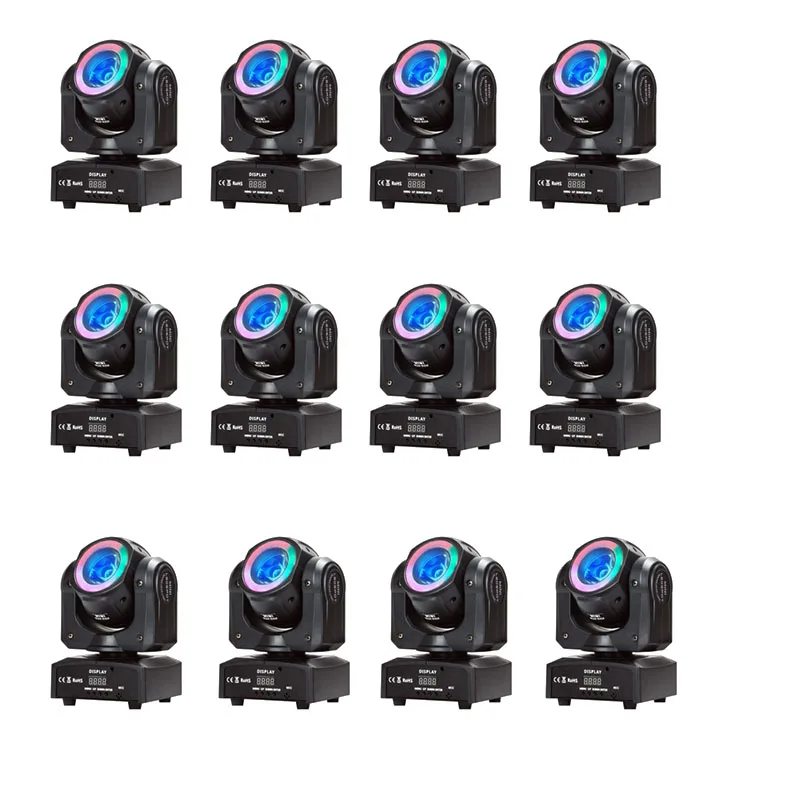 12pcs RGBW 4 in1 Mini LED 60W Moving Head Spot Beam Stage Light With RGB 3 in 1 LED Strip Mixed Effect For Professional DJ Disco