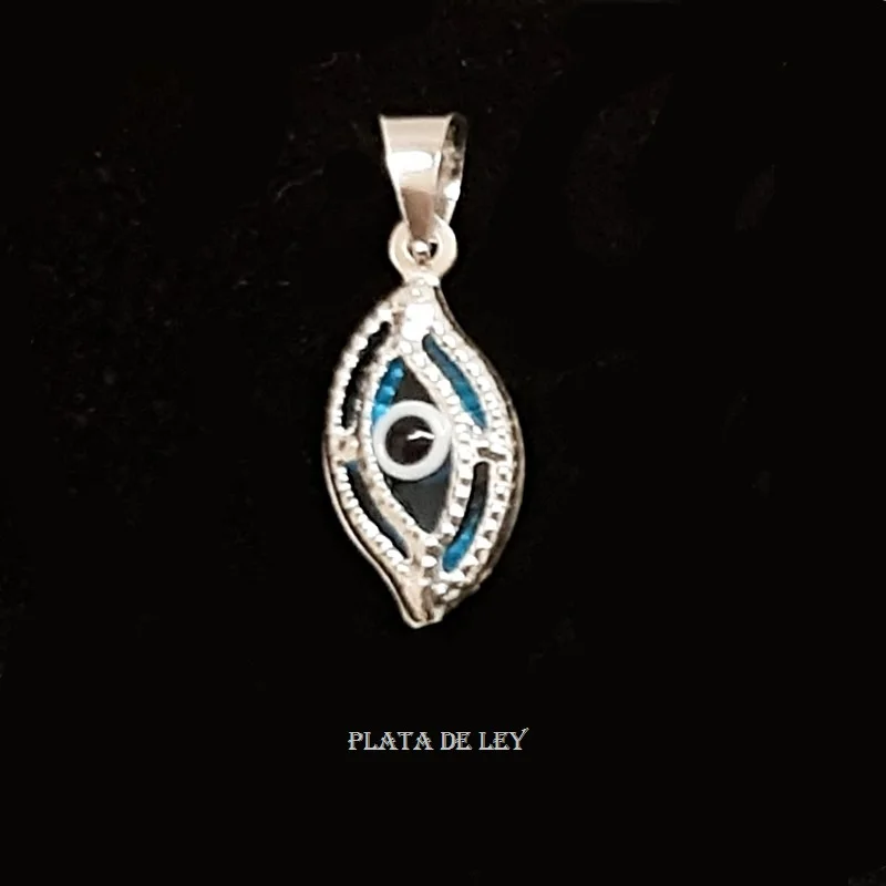 Turkish eye pendant sterling silver Oval vertical small ideal 14 mm + handle. Evil Eye protective pendant gift case