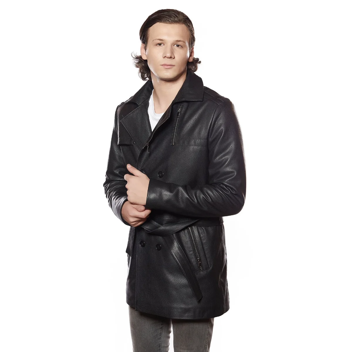 Bonno Men 'S Leather Coat Black Original Lambskin Autumn Winter 2022 Biker Slim Large Size VintageTürkiye