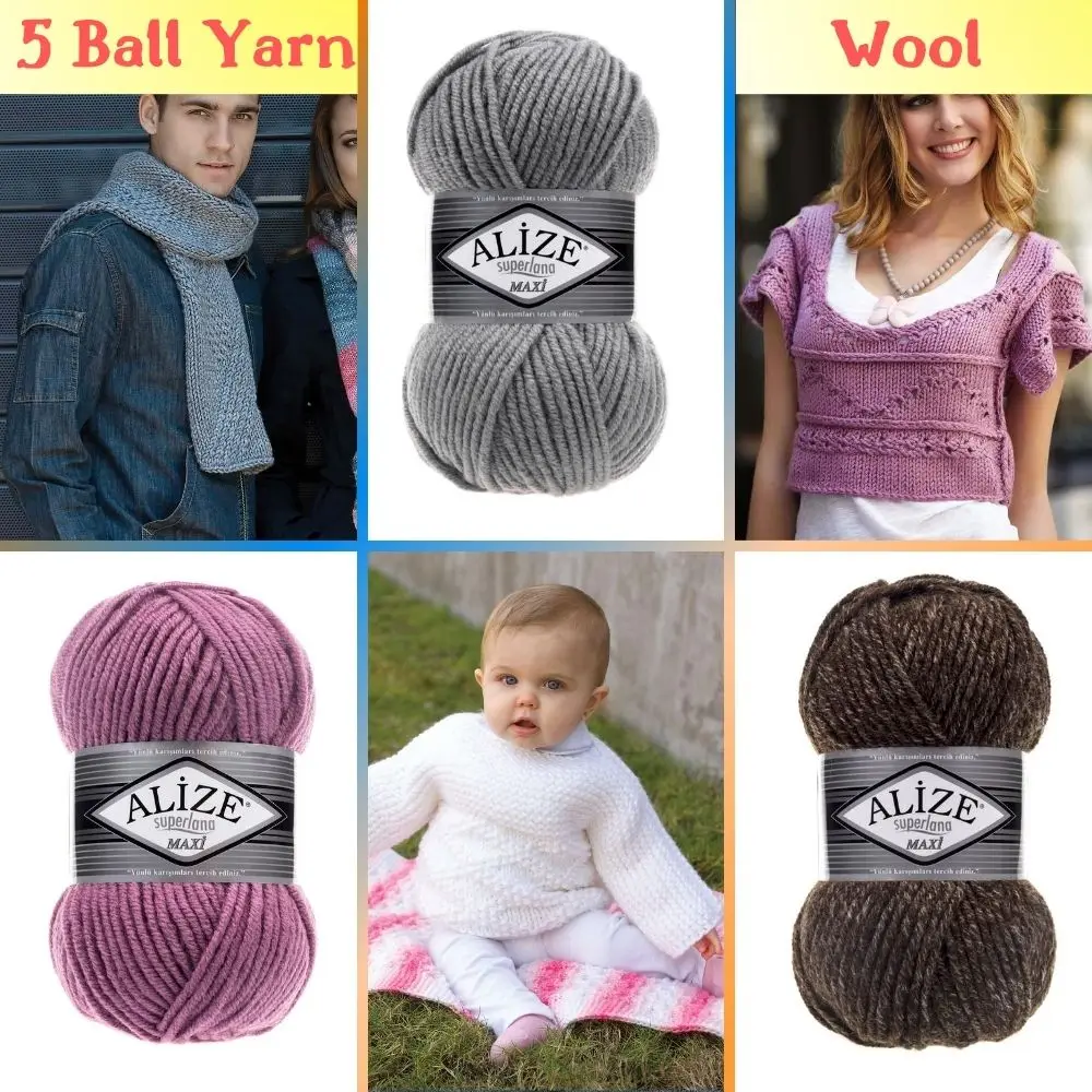 Wool Knitted Thick Yarn (5 Ball) 100 Meters(100gr) -56 Color-Hand Knit Yarn Ball Scarf-Alize Superlana Maxi-Blanket-Winter - DIY