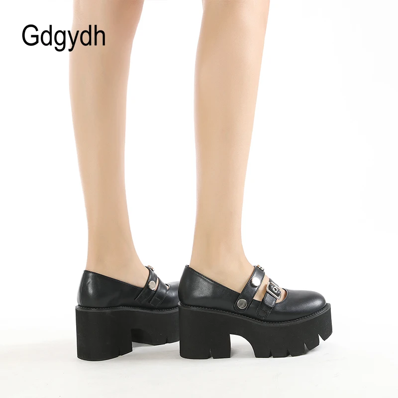 Gdgydh Japanese Mary Jane Shoes Cosplay Platform Chunky Heels Belt Buckle Strap Lolita Style Spring Summer Loafers Casual Shoes