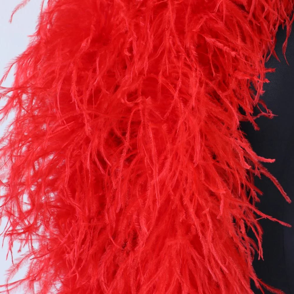 Imagem -06 - Wcfeathers 6ply Vermelho Avestruz Pena Boa Penas Grossas Xale Casamento Scraf Decoração Qualidade Avestruz Pluma Fontes de Festa