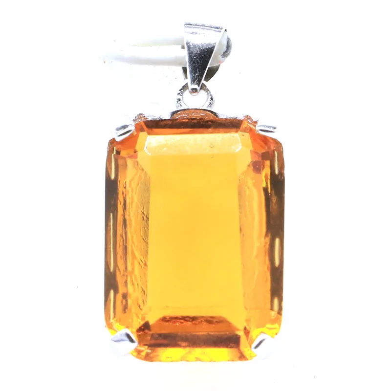 28x13mm Jazaz 4.1g Rectangle 18x13mm Green Peridot Golden Citrine Woman's Jewelry Making 925 Solid Sterling Silver Pendant