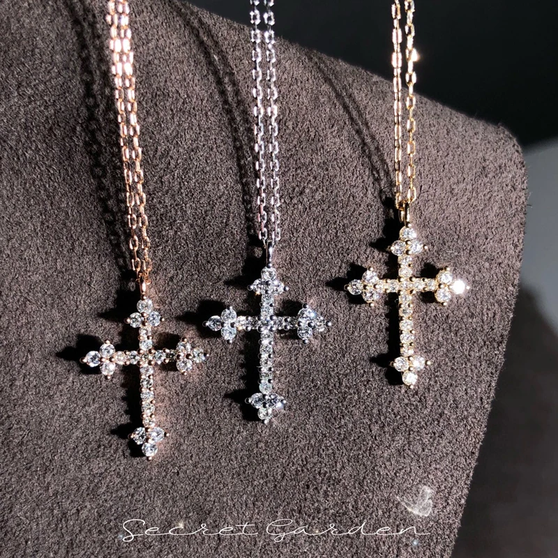 

Aazuo 18K Pure White Gold Rose Gold Yellow Gold Real Diamonds Cross Necklace Gifted for Women&Man Senior Banquet Wedding Au750