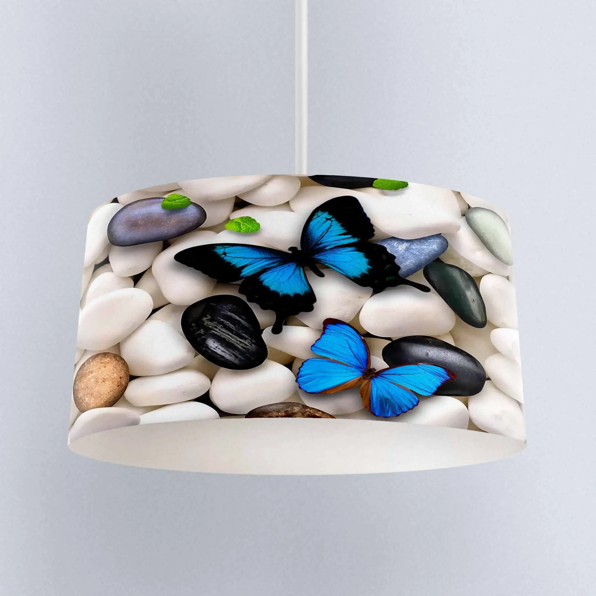 

Else White Pebble Stones Blue Butterfly Digital Printed Fabric Chandelier Lamp Drum Lampshade Floor Ceiling Pendant Light Shade