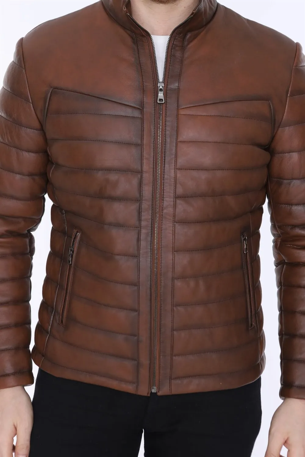 Veste en cuir véritable pour homme, modèle de sport, peau d'agneau, couleur marron, doux, tendance 2022, apparence faite en turquie, e-150179