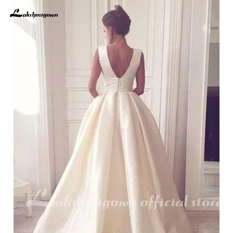 Simple Ivory Satin V Neck Long Senior Prom Dress Evening Gown Abendkleider Abiye Robe De Soiree