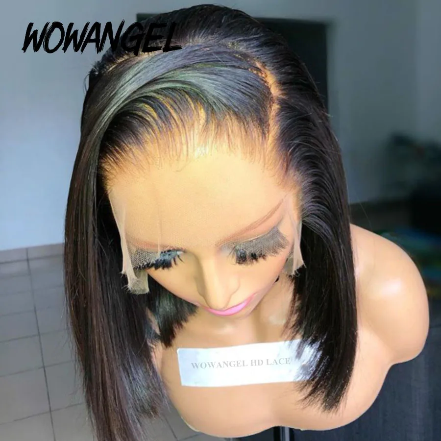 Wow anjo skinylike real hd perucas dianteiras do laço curto bob peruca corte sem corte peruca 13x4 hd laço frontal perucas de cabelo humano pré arrancado sem cola