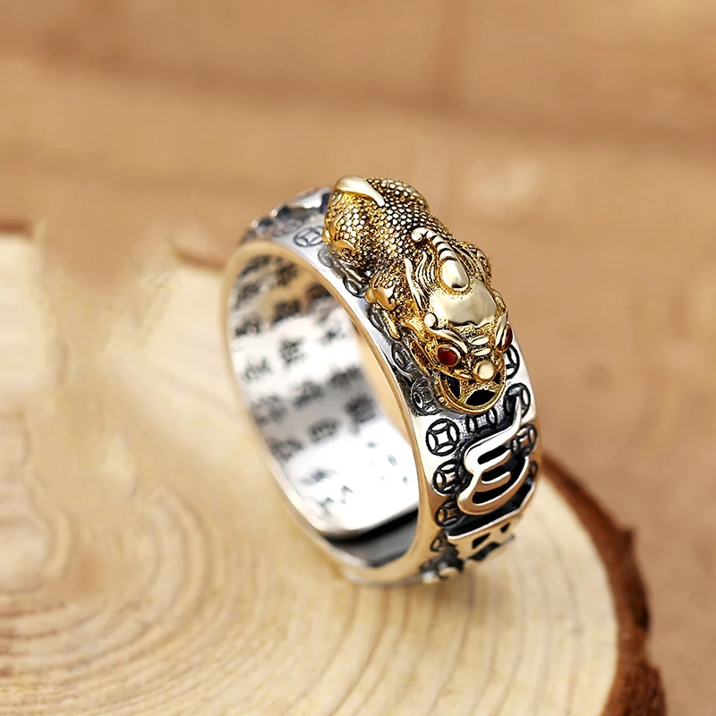 Vintage Pixiu Ring Chinesischer Feng Shui Unisex Amulett Verstellbarer Ring Für Männer Frauen Bringen Reichtum Viel Glück Schmuck Geschenk – Detail 33