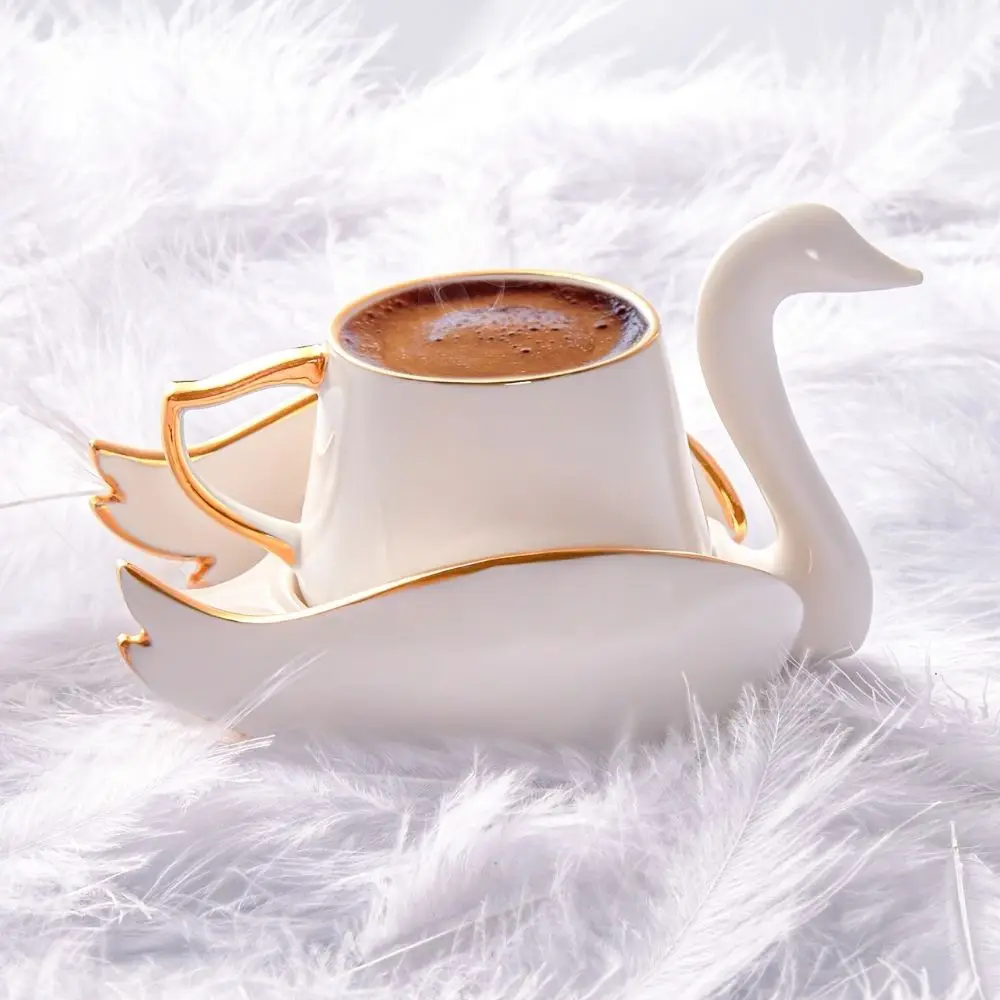 

Swan Set of 2 Coffee Cups Kitchen Gift Coffee Accessories Tea and Coffee Set Lux Cup and Saucer Mother and Father Gift Espresso