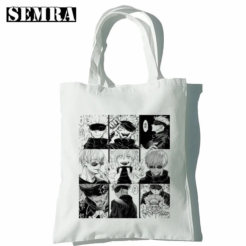 Jujutsu Kaisen Anime Canvas Bag Harajuku Casual Punk Print Gothic Large Capacity Shopper Bag Gothic Women Shoulder Bag