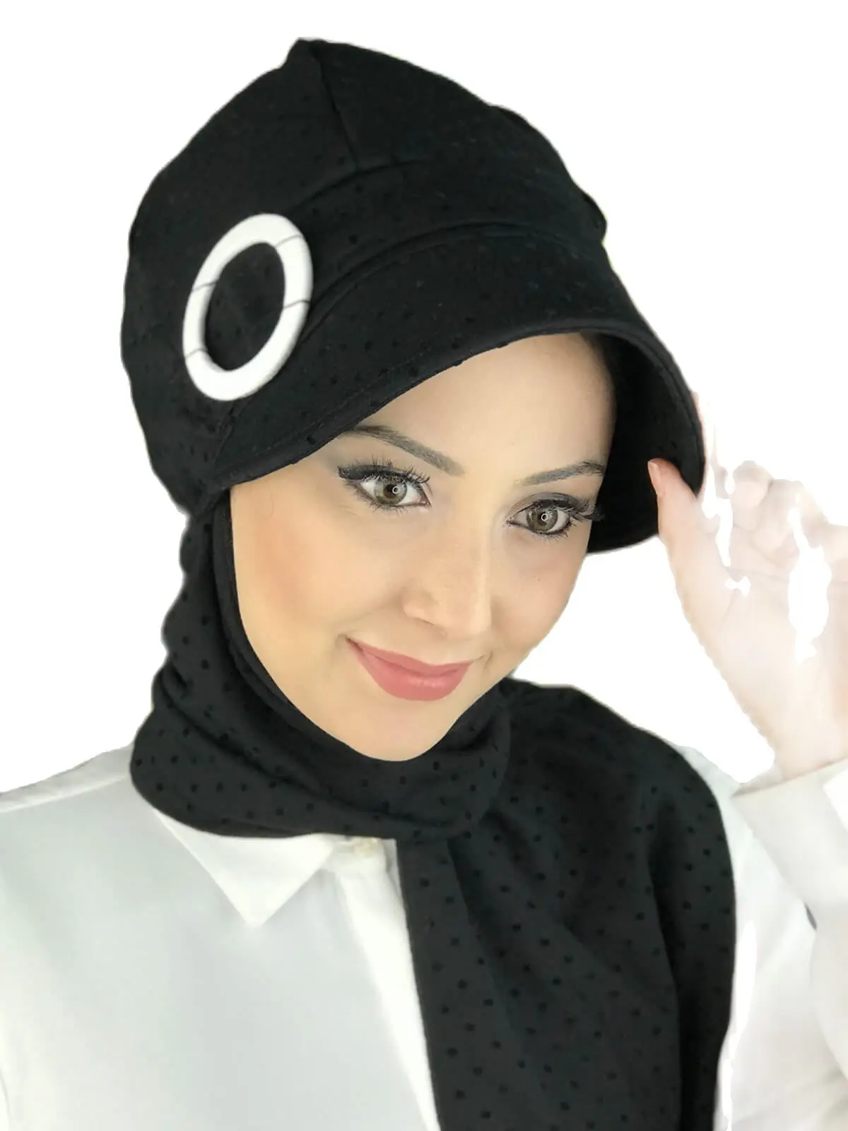 2021 new Fashion Hijab Women Muslim Bathing Cap Islamic Hijab Scarf Scarf Black Polka Buckled Atkılı Şapka