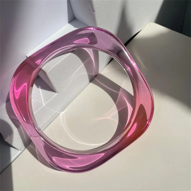 HANGZHI Summer New Trendy Color Clear Wide Version Square Acrylic Resin Bracelet For Women Girls Party Travel Jewelry 2022