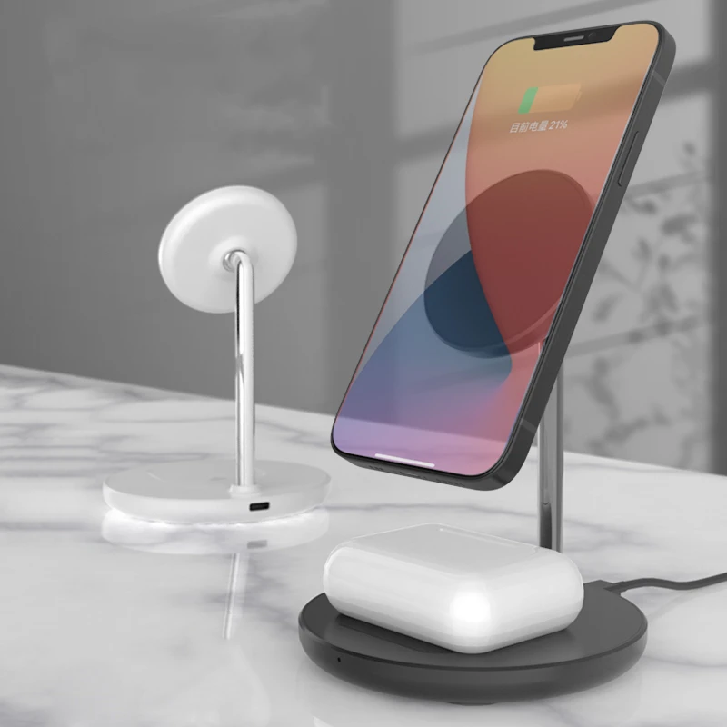 Magsafe-2 en 1 soporte magnético para cargador inalámbrico, Cargador rápido de 15W para iPhone 13, iphone 12 y Samsung