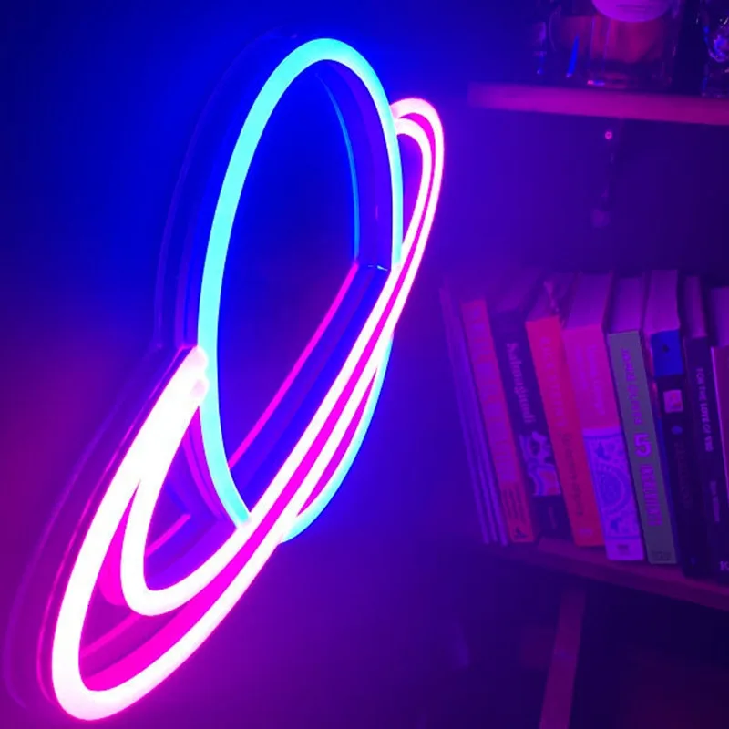 Planet Neon Sign Saturn Neon Sign Space Neon Sign Custom Neon Sign Wall Decor Bedroom Decor Flex Led Neon Light