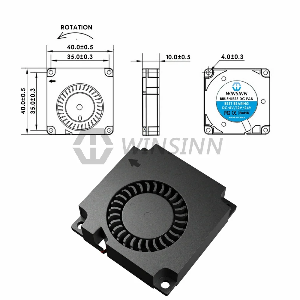 WINSINN 4010 40mm Blower Fan DC 5V 12V 24V Hydraulic / Dual Ball Bearing Brushless Cooling Turbine Turbo 40mmx10mm 2PIN