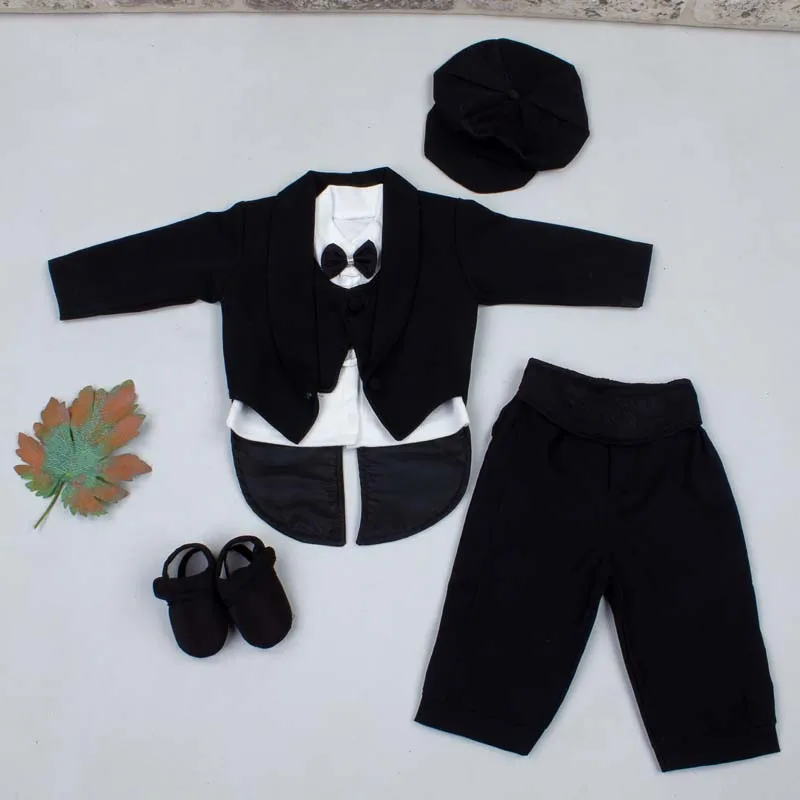 For Black Baby Boy Frock Tuxedo Suit Men Gentleman Formal Suit Set Clothes Outfit Male Babies Special Occasions Ceremony Baptism