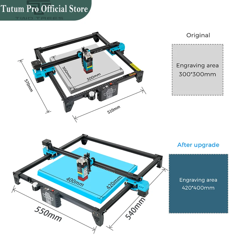 400x420/600X600 มม.พื้นที่แกะสลักชุดขยายสําหรับ TT-5.5S TTS-10 TTS-55 เลเซอร์อัพเกรด CNC ไม้แกะสลัก