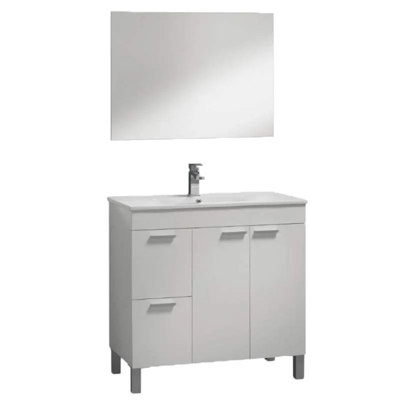 Bathroom toilet furniture + ceramic sink and mirror matching white Color glitter 2 doors 2 drawers 80x80x45cm