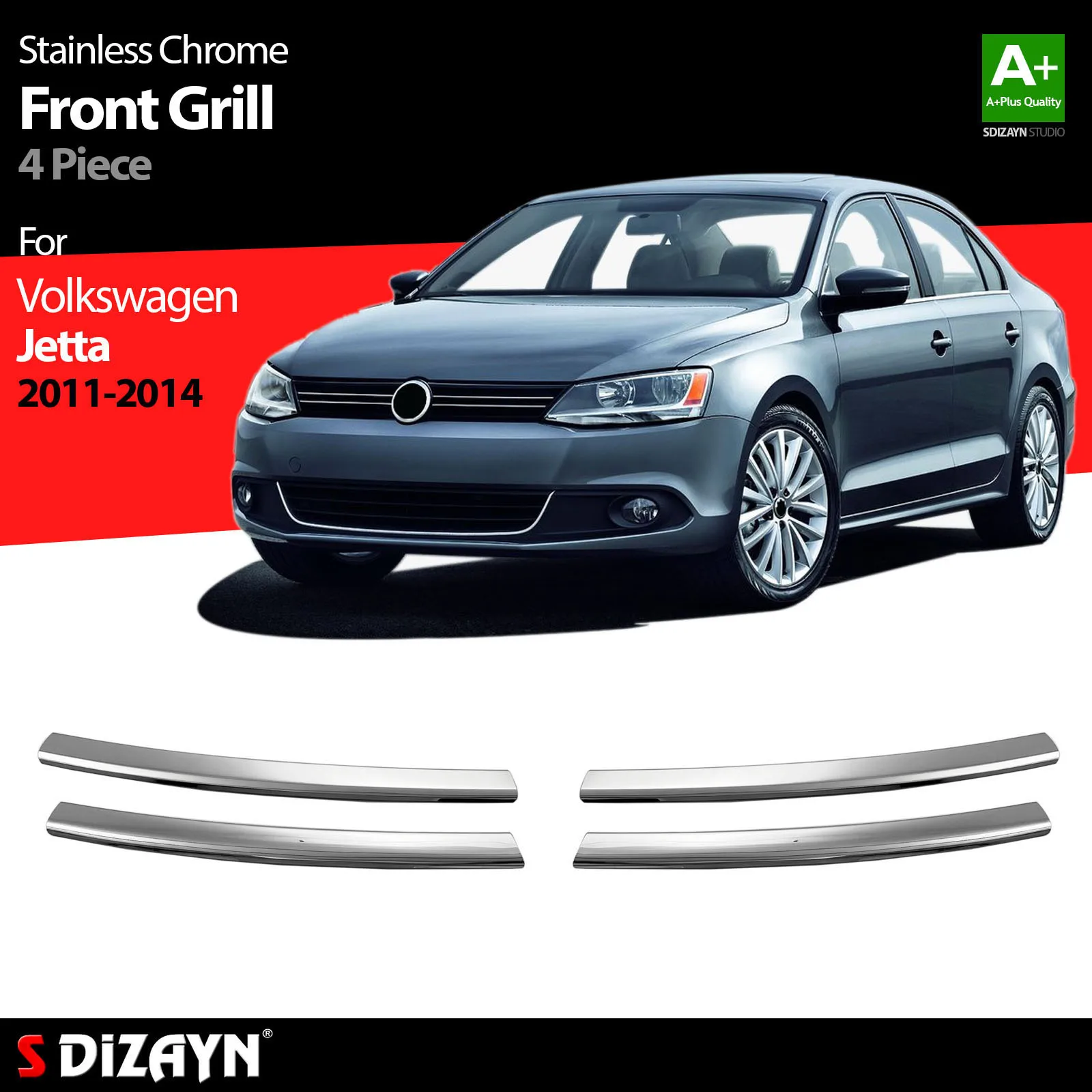 

S Dizayn For Volkswagen Jetta Chrome Front Grill Stainless Steel 4 Pcs VW Exterior Car Accessories Parts Auto Products Stickers