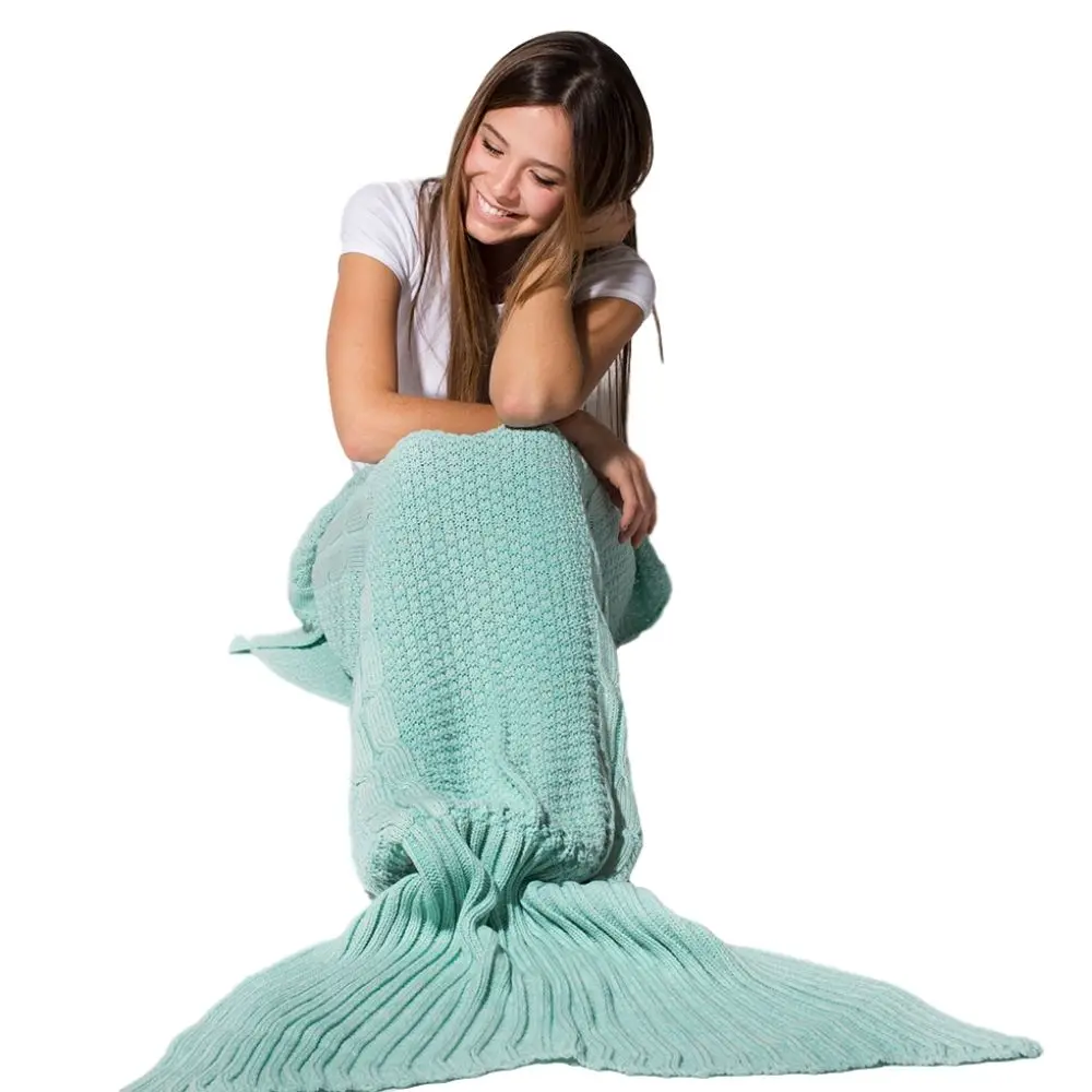 Flamingueo mermaid tail blanket for women Boho blankets winter for Sofa and soft knit bed turquoise warm Batamanta