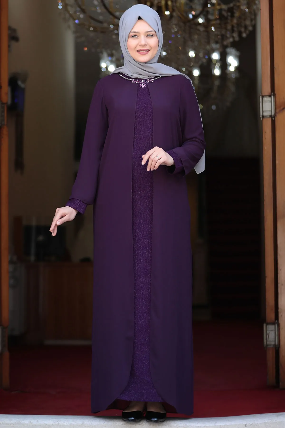 Glitter Hijab evening Dress Purple xxxl xxxxl big size Spring evening Dress Amine Hüma big size skirt tunik muslim Dubai turkish hijab