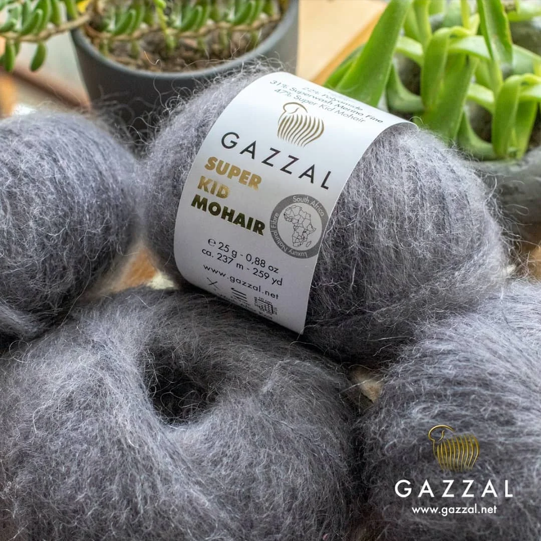 Gazzal Super Kid Mohair Yarn 25g / 237m Alpaca Mink Merino Wool Knitting Crochet Amigurumi Baby Soft Cotton Fluffy Eyelash Brush