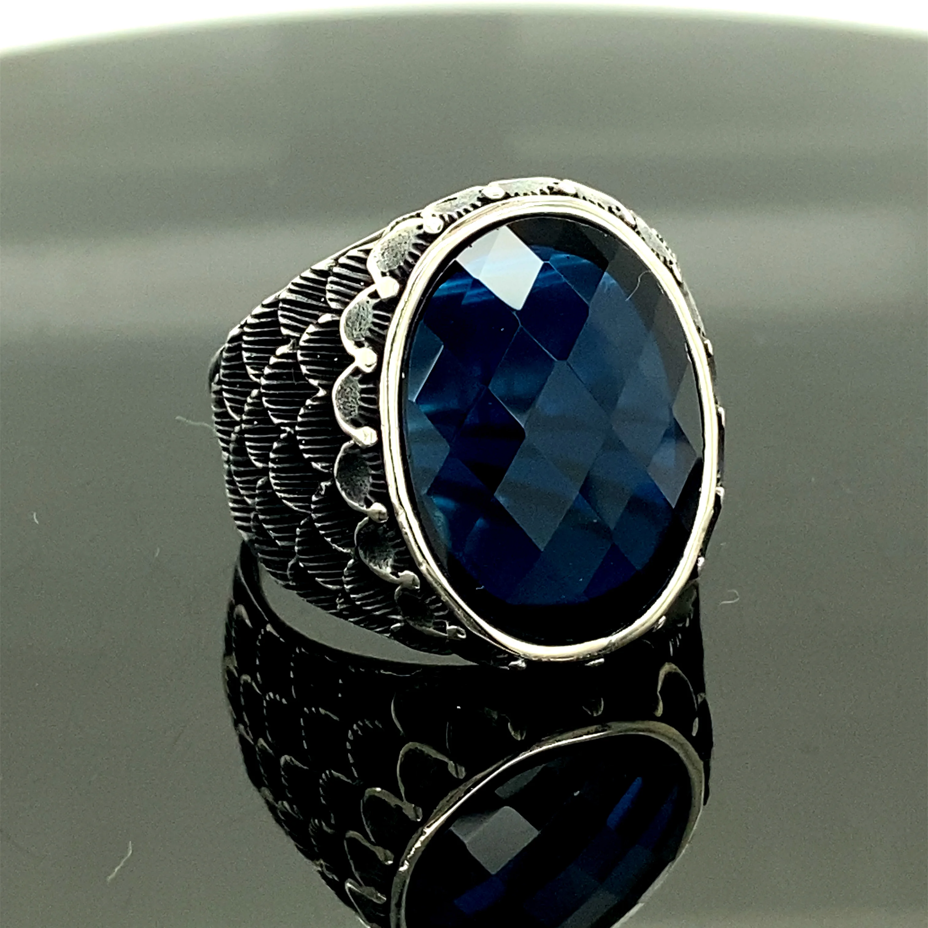 

Turkish Handmade Jewelry , Sapphire Stone Men's Ring , Ottoman Jewelry , 925 Sterling Silver , Gift For Him