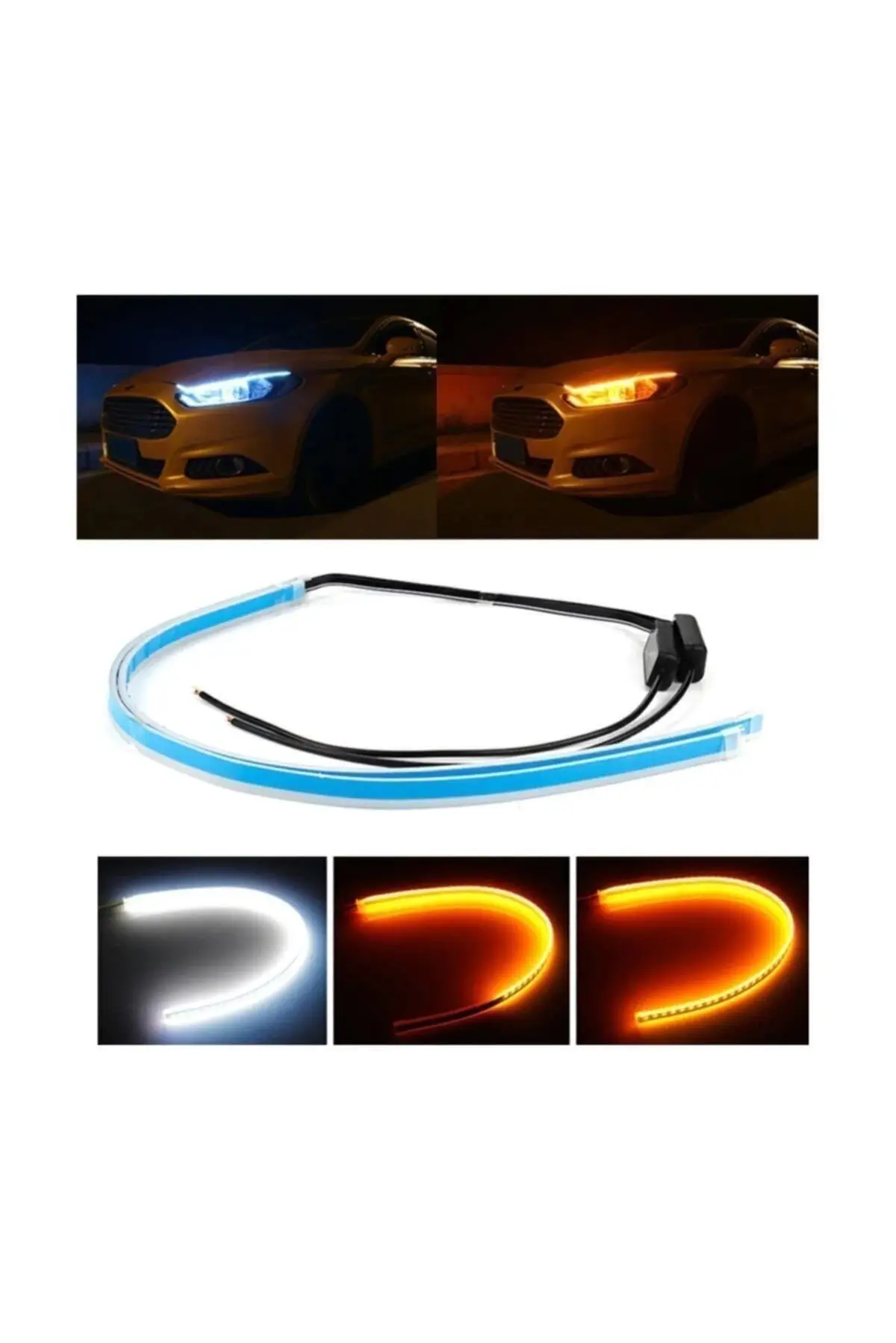 Auto Accessories Sliding-Signal LED Daytime running light Strip Lamp White-Orange 2 Pcs 60 cm Elastic